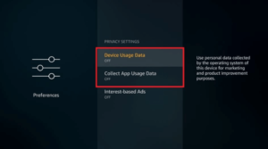 Device Usage Data and Collect App Usage Data options