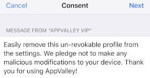 AppValley Consent notification