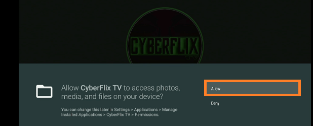 Allow permissions pop up CyberFlix