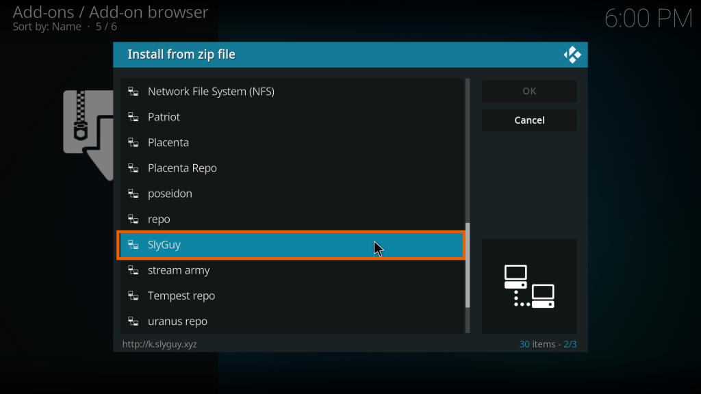 Choose SlyGuy from install zip file