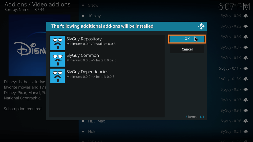 Click on ok to install disney plus from repo