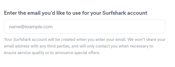 Create Surfshark account