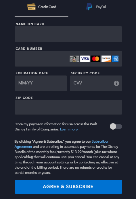 Disney Plus payment method