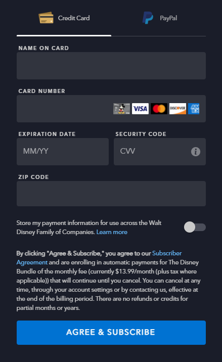 Disney Plus payment method