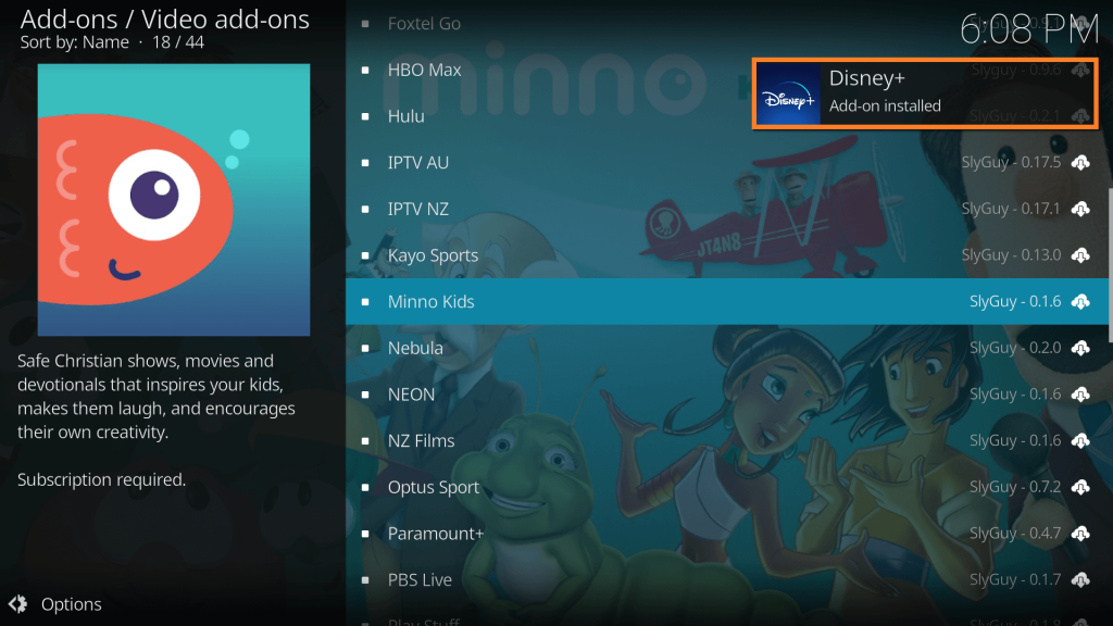 Disney+ addon installed