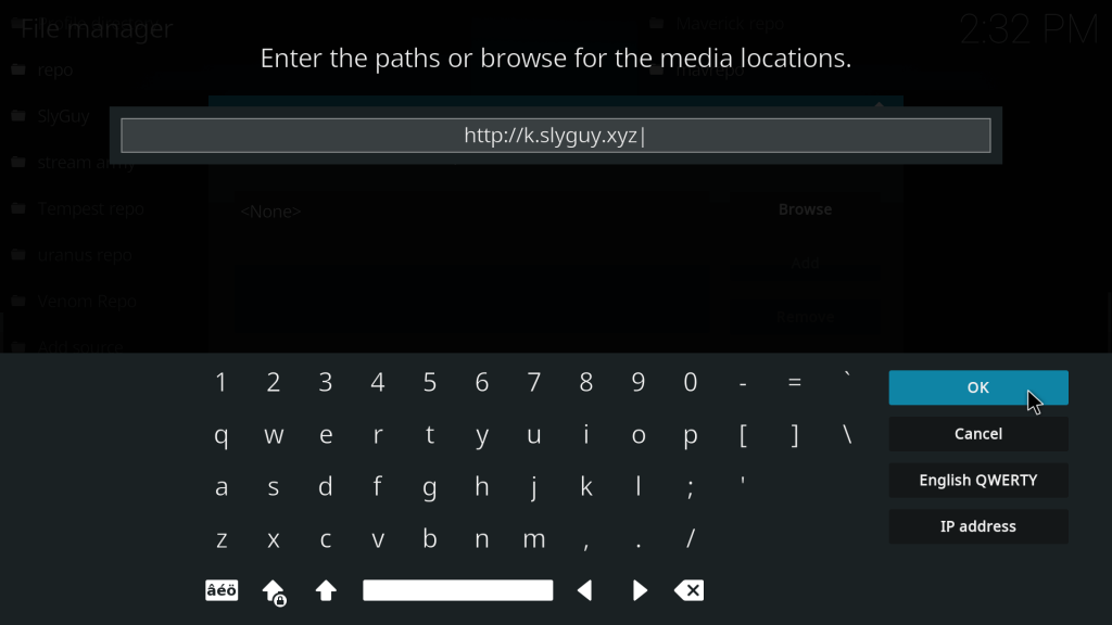 Enter SlyGuy url and click ok