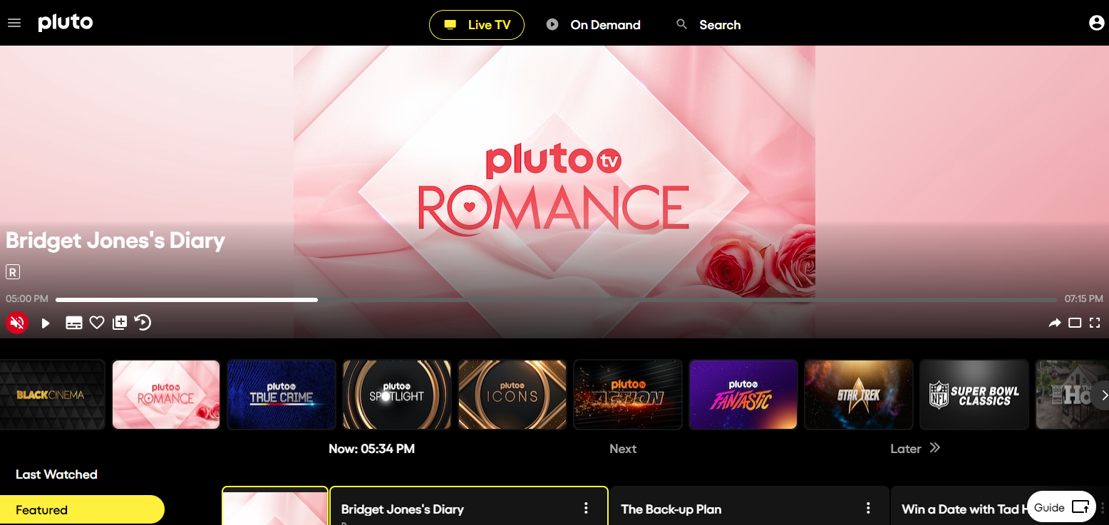 Pluto TV Homepage