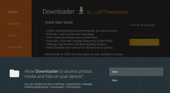 Click allow for downloader permissions