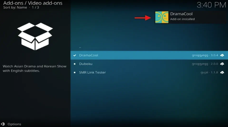 Dram cool Kodi Addon installed