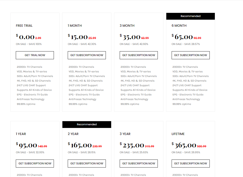 OTTOcean IPTV Subscription Plans