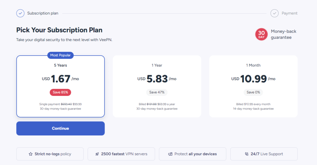 VeePN Subscription Plans