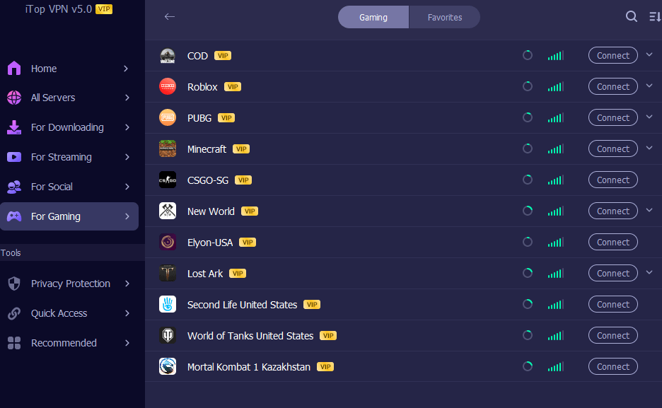 iTop VPN Gaming Servers