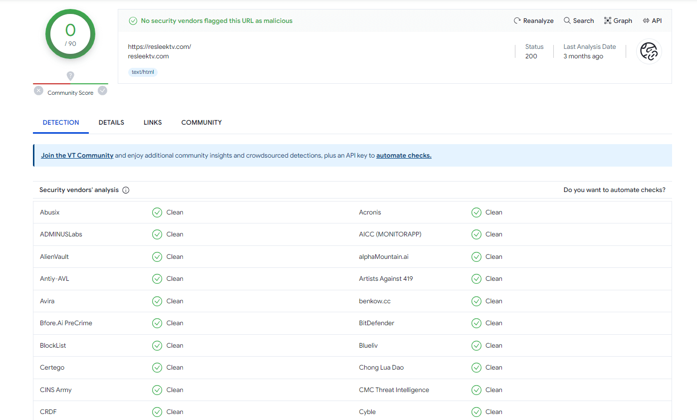 ResleekTV Virus scan