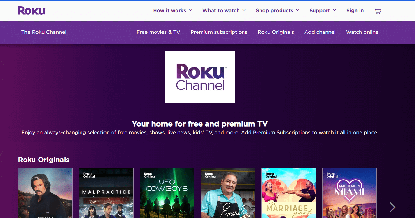 Roku Channel Home Page