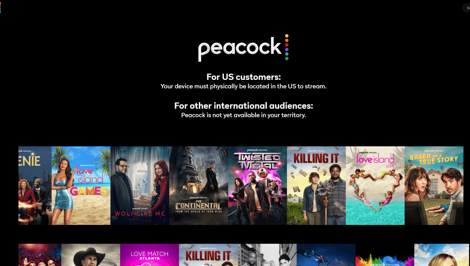 Peacock TV Home Page