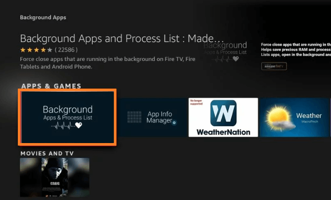 Select background apps and process list