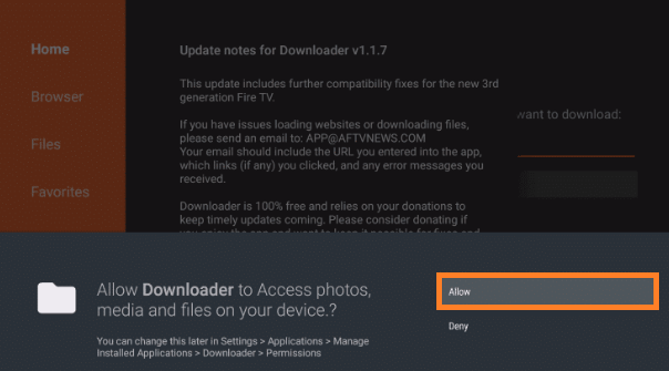 Allow Access to the Downloader App