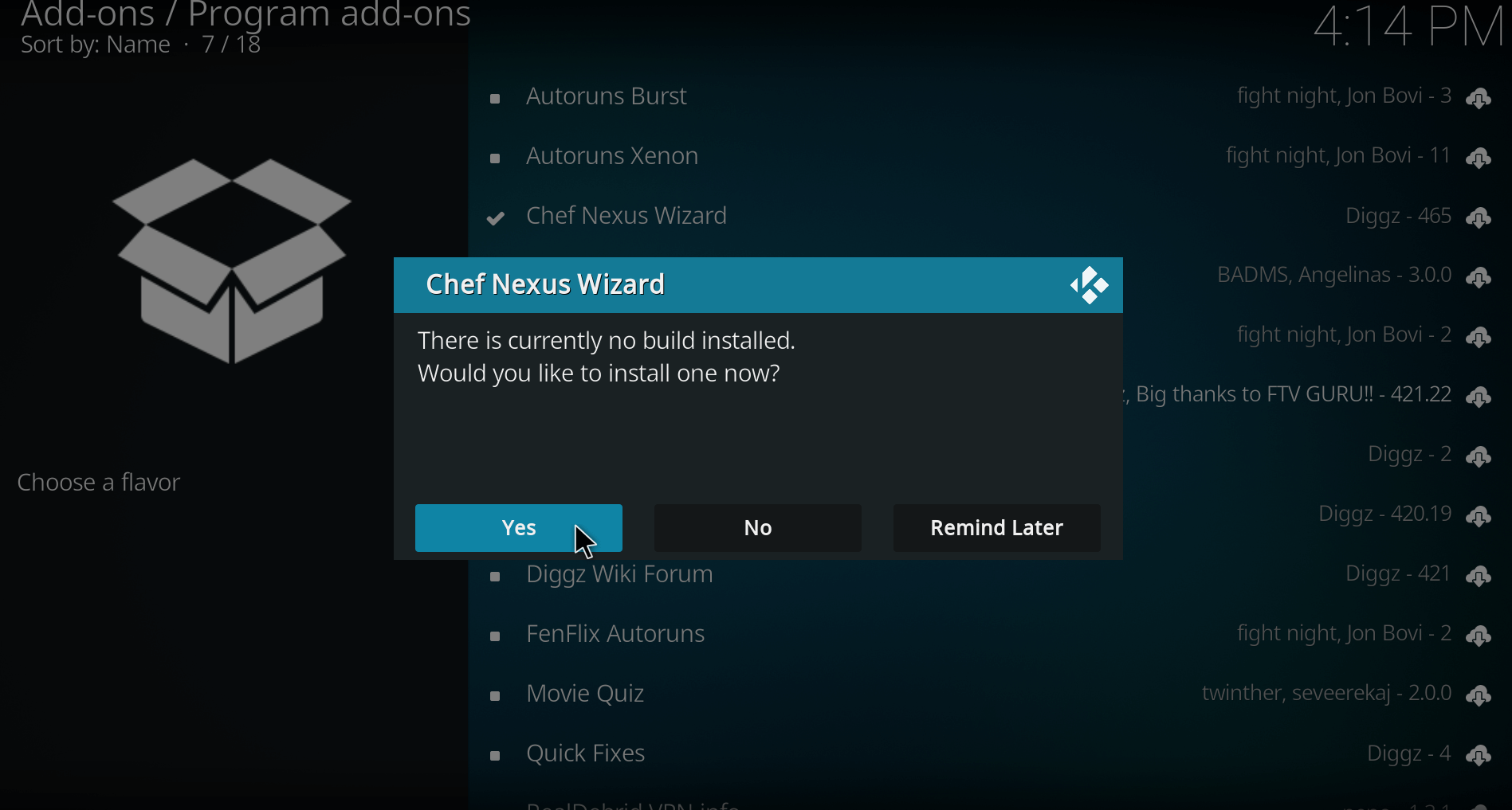 Select Yes for installing build on Chef nexus wizard