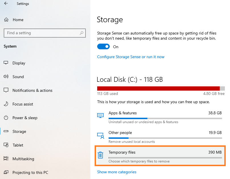 Delete Temporary Files in Windows 10