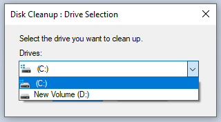 Disk Cleanup dropdown menu