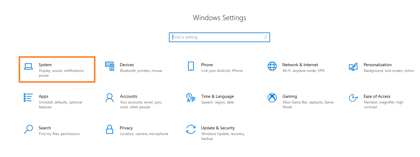 System settings Windows